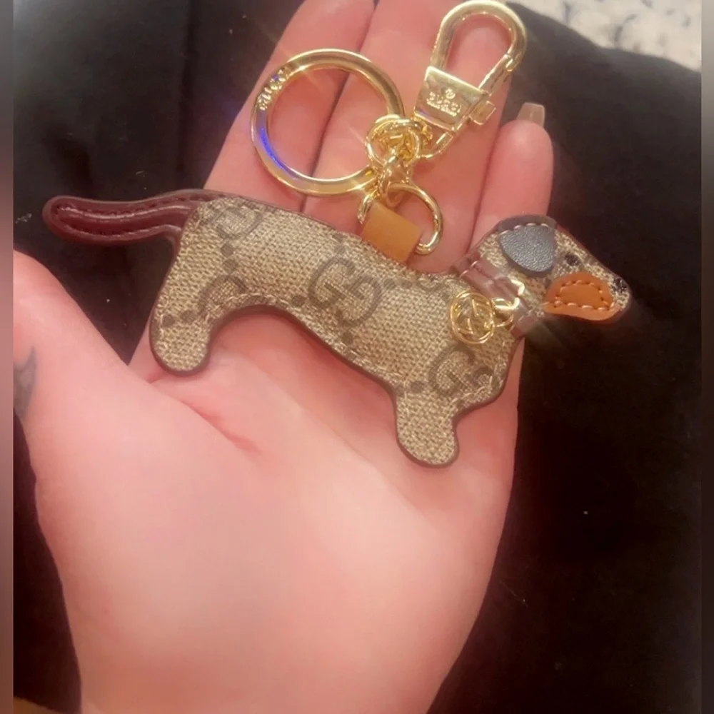 Adorable Gucci Monogram GG Dog Shaped Keychain with Gold Accents - Picture 6 of 6